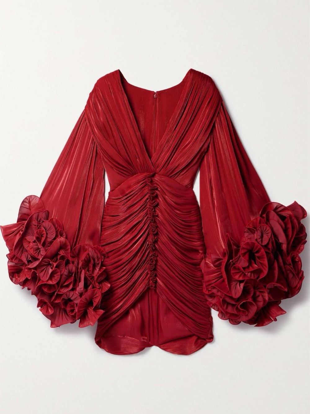 3D Flower Gathering V-Neck Mini Dress